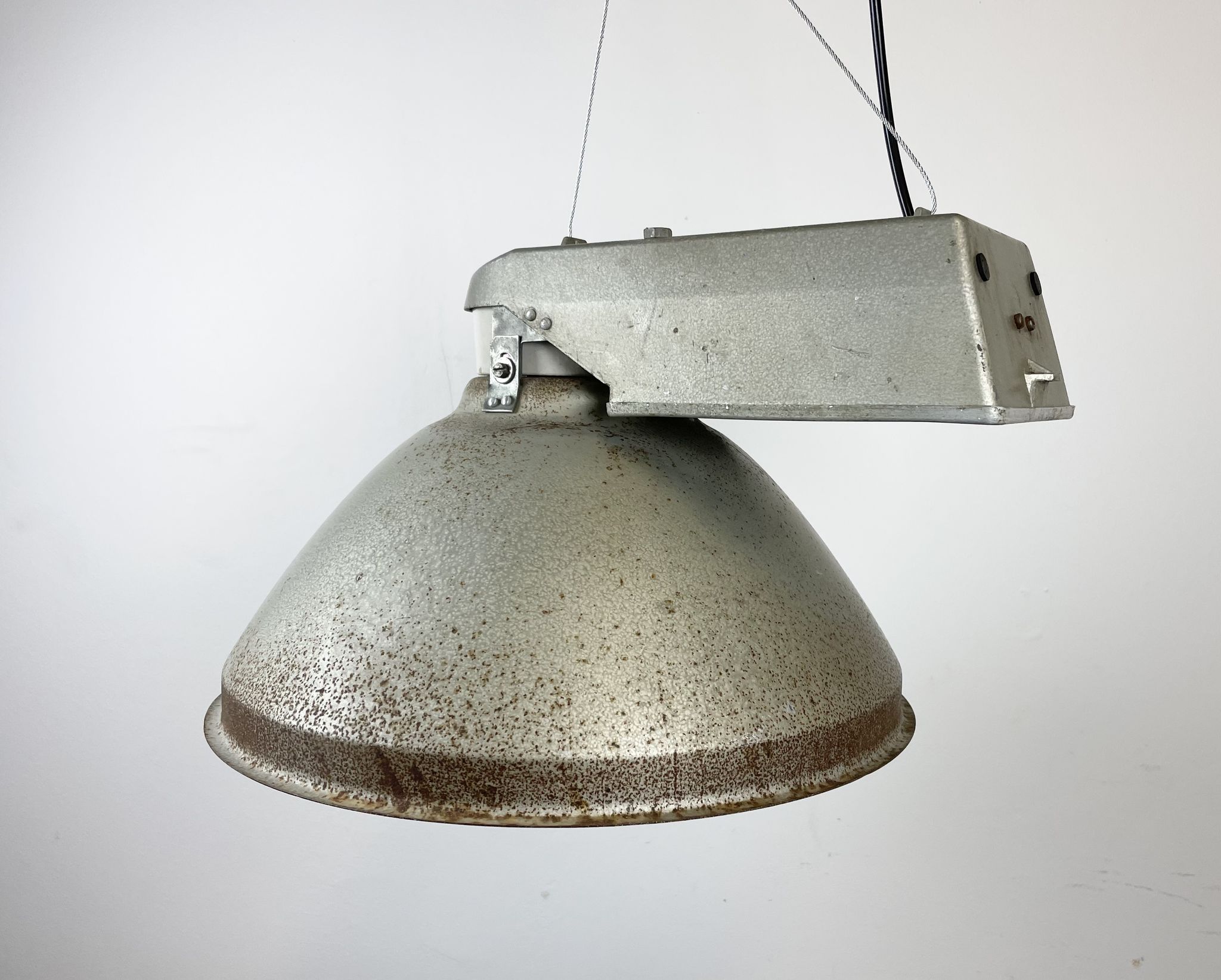 Industrial Factory Pendant Lamp with Frosted Glass Cover, 1970s