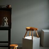 Wabi Sabi stool in solid pine, handmade by a Swedish carpenter, 1950s.