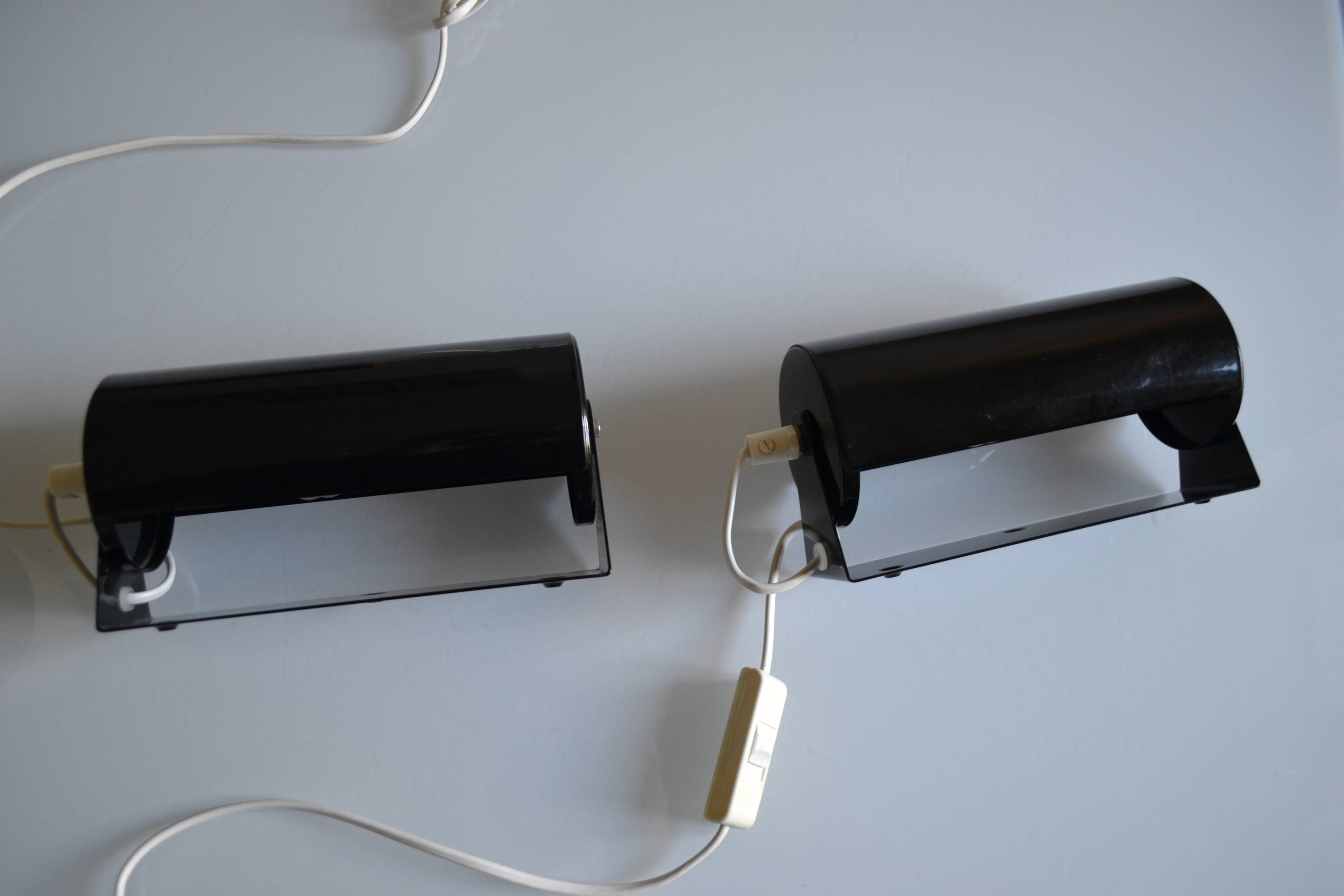 Pair of vintage Ikea 1980s Typ V 413 black wall lamps