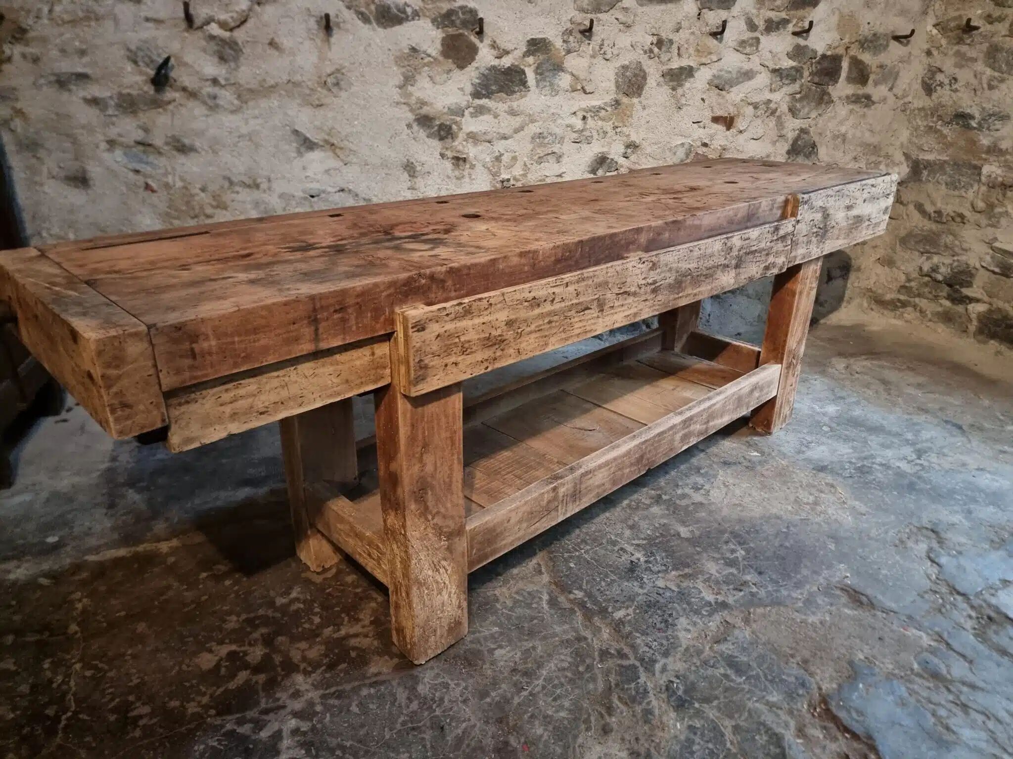 Antique beech table, France early 20th century