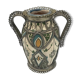 Old safi pottery vase in polychrome paint and metal sculpture décor 14 cm