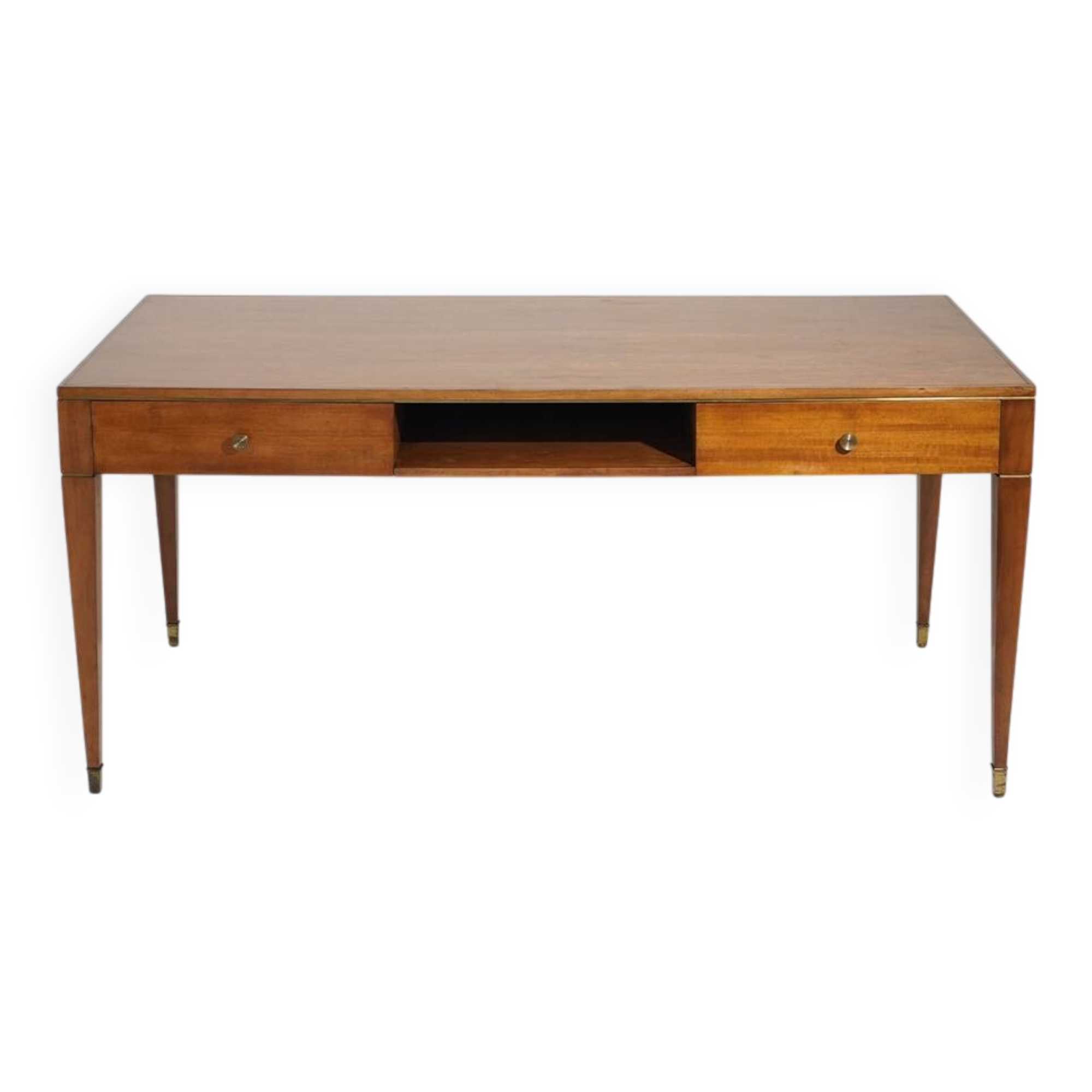 Walnut desk with brass details, 1950s