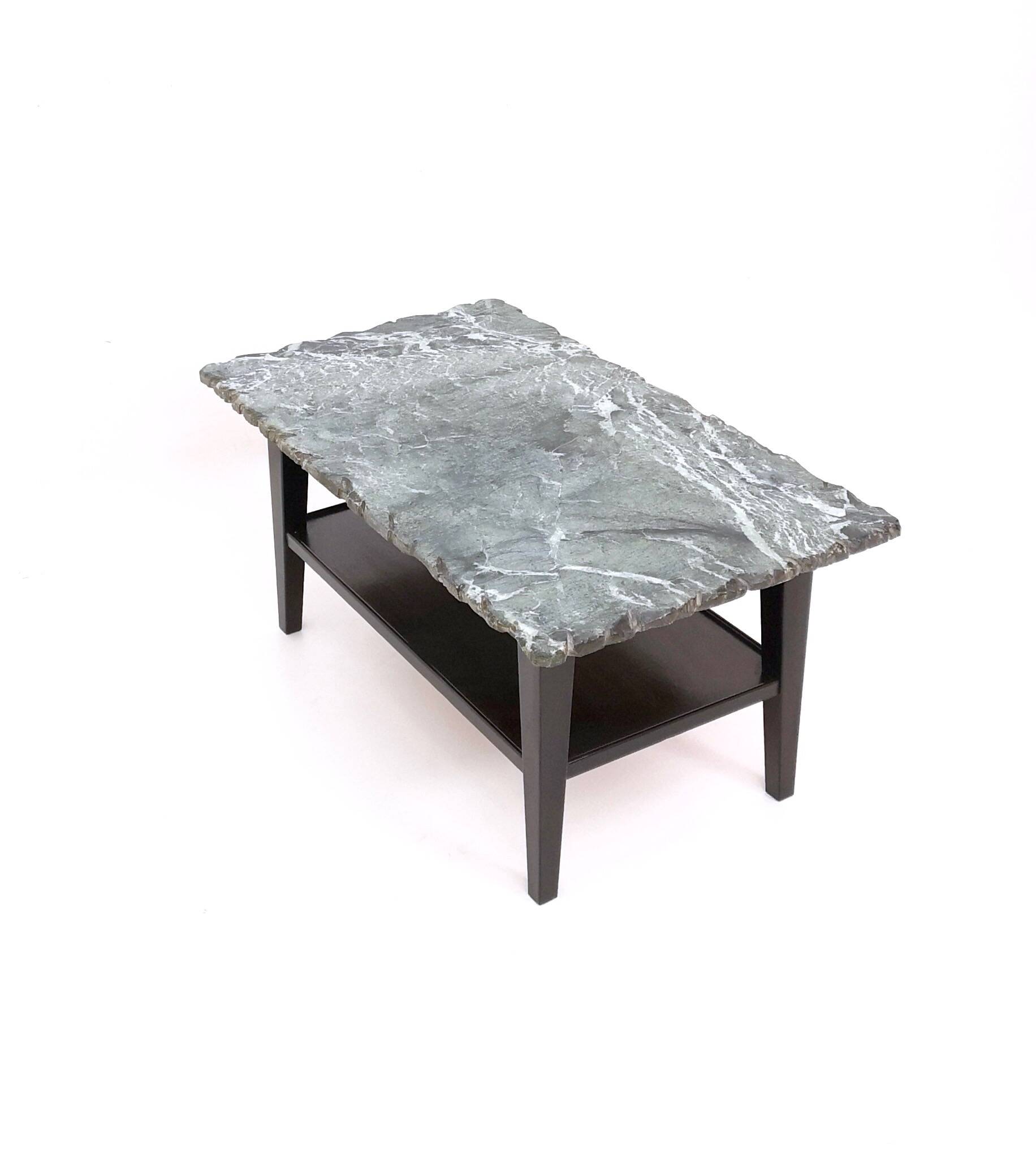 Ebonized Wood Coffee Table with a Green Alps Marble Top, Italy