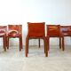 Red leather dining chairs Italy, 1970s - set of 8
