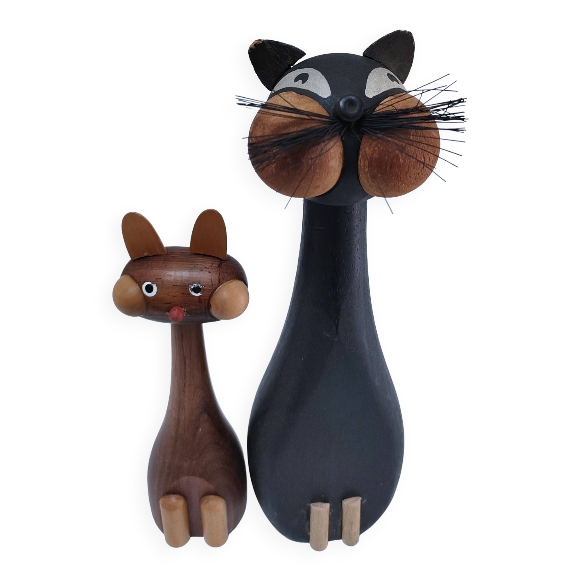 Deux chats bois design scandinave années 60 Laurids Lonborg