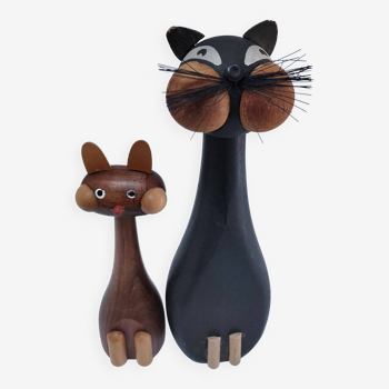 Two wooden cats Scandinavian design 60s Laurids Lonborg