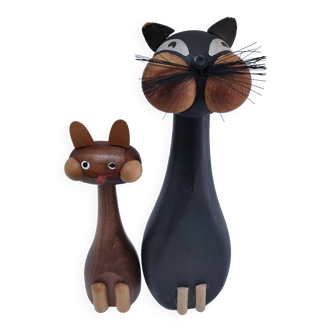 Deux chats bois design scandinave années 60 Laurids Lonborg