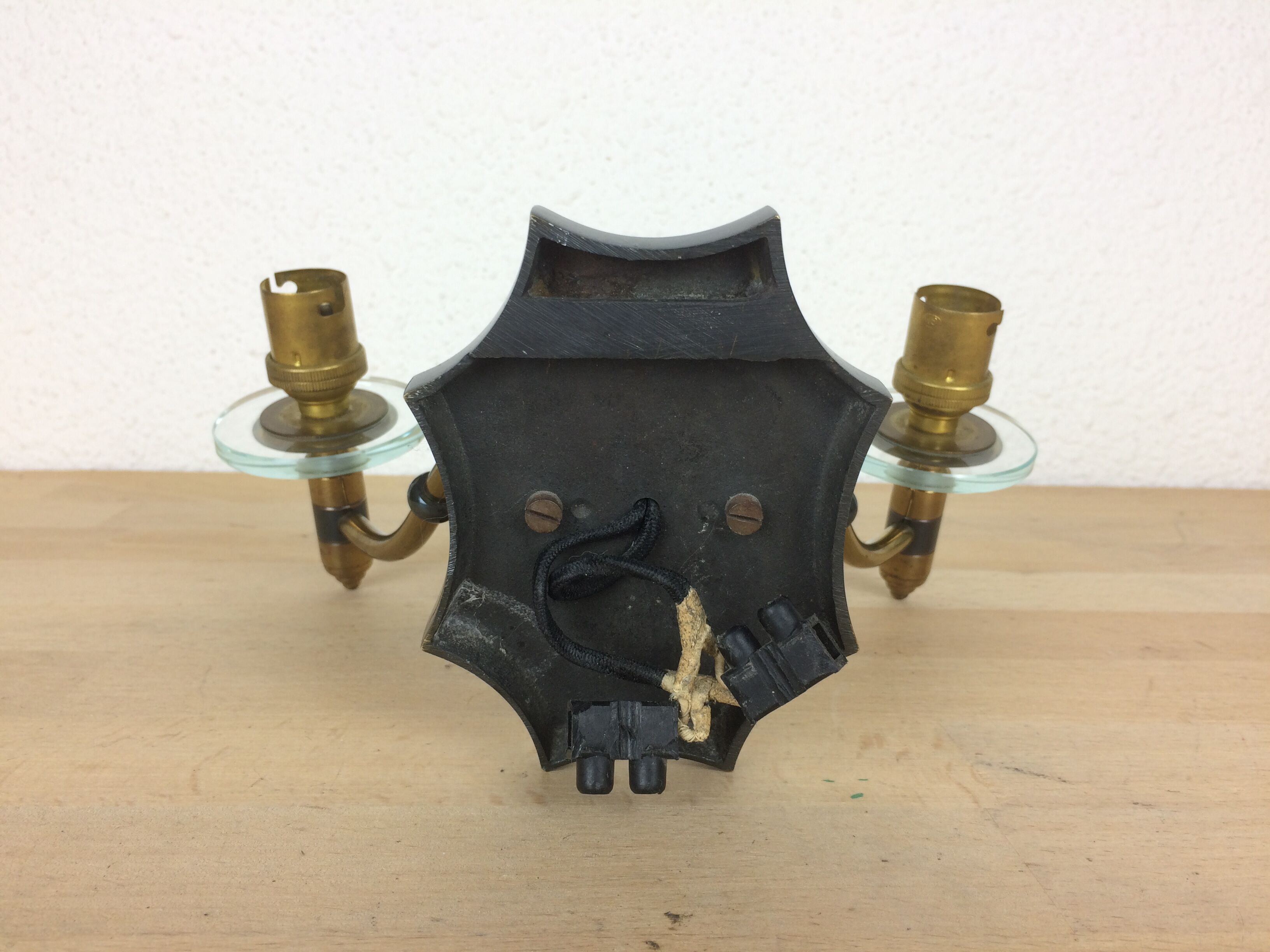 Applique double laiton verre années 50