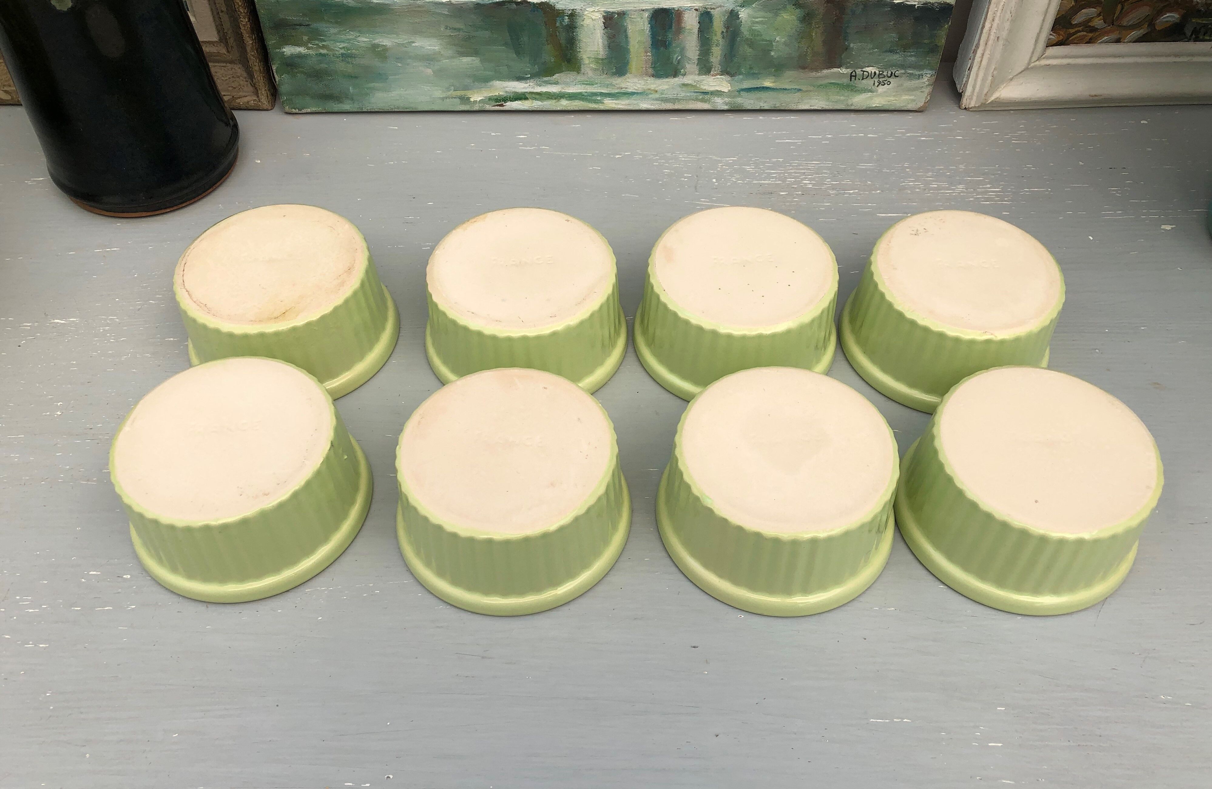 Set of 8 pastel green ramekins (anise) signed France