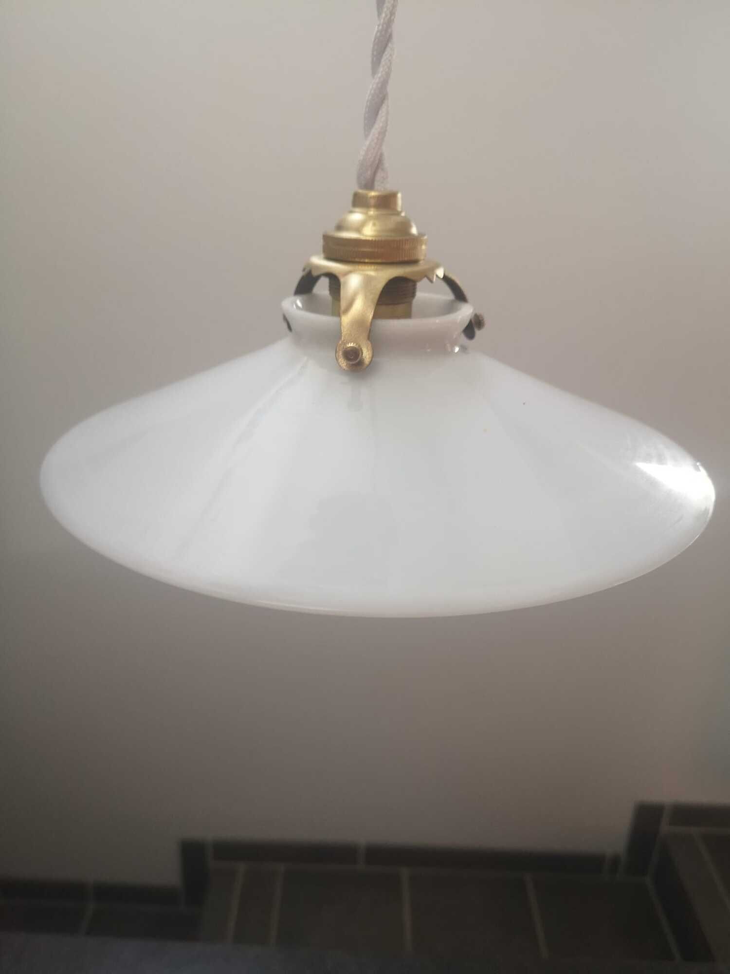 Suspension lamp old opaline white smooth spirit walkman art deco 1930 tbe ø 20 cm