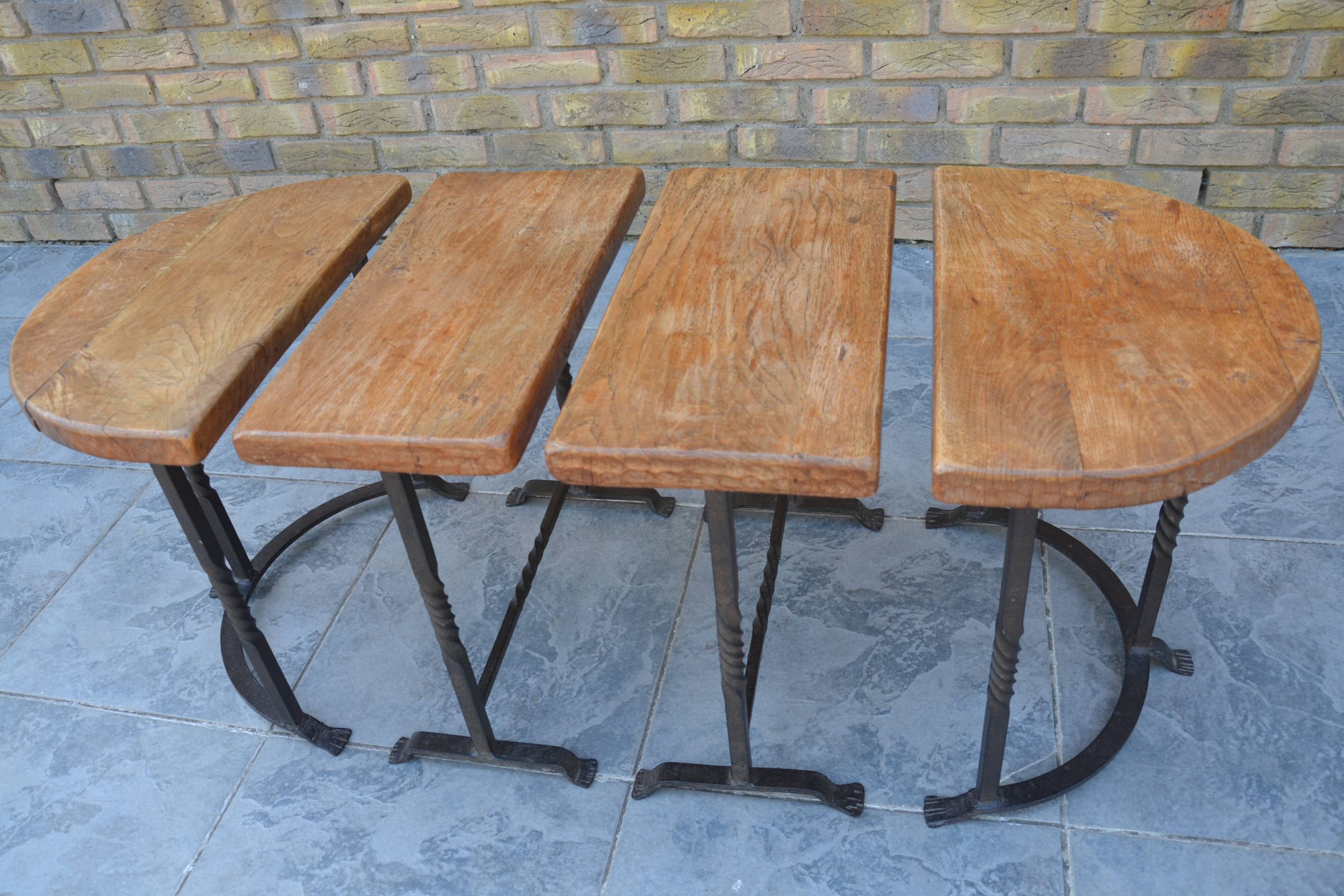 Unusual modular coffee table in oak and wrought iron.