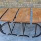Unusual modular coffee table in oak and wrought iron.