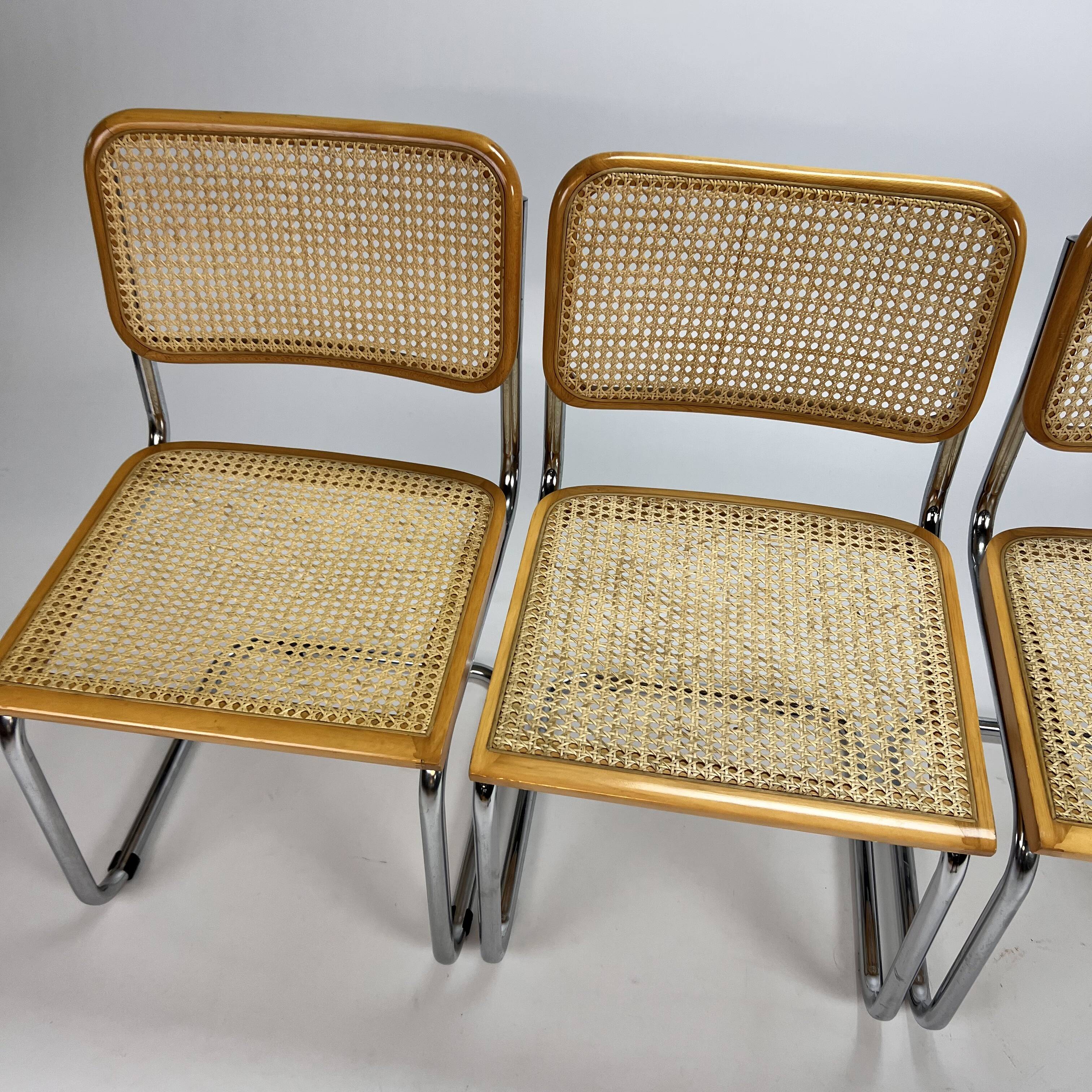 Set of 4 tubular frame and cane cantilever dining chairs, italy, 1970s