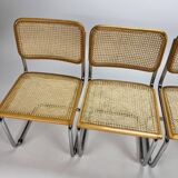 Set of 4 tubular frame and cane cantilever dining chairs, italy, 1970s