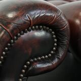 Set of two marbled cowhide leather Chesterfield armchairs in English style