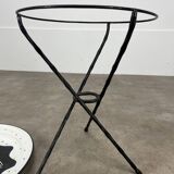 Table d'appoint tripode vintage, tôle émaillée, années 50, bout de canapé
