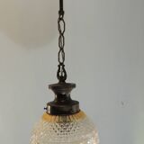 Vintage pendant light in molded glass and brass, glass ball hanging lamp