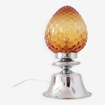 Space Age 1960s amber glass table lamp