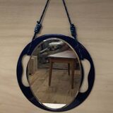 Small round wall mirror in dark blue bakelite 1960