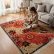 Vintage wool and silk rug – Large flowers. 1970s.