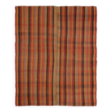 Kilim Vintage à Rayures Fait Main en Laine, Tons Terre et Orange, 200x240