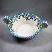 Longwy enamel bowl with handles – Art Deco floral decoration, 1930s