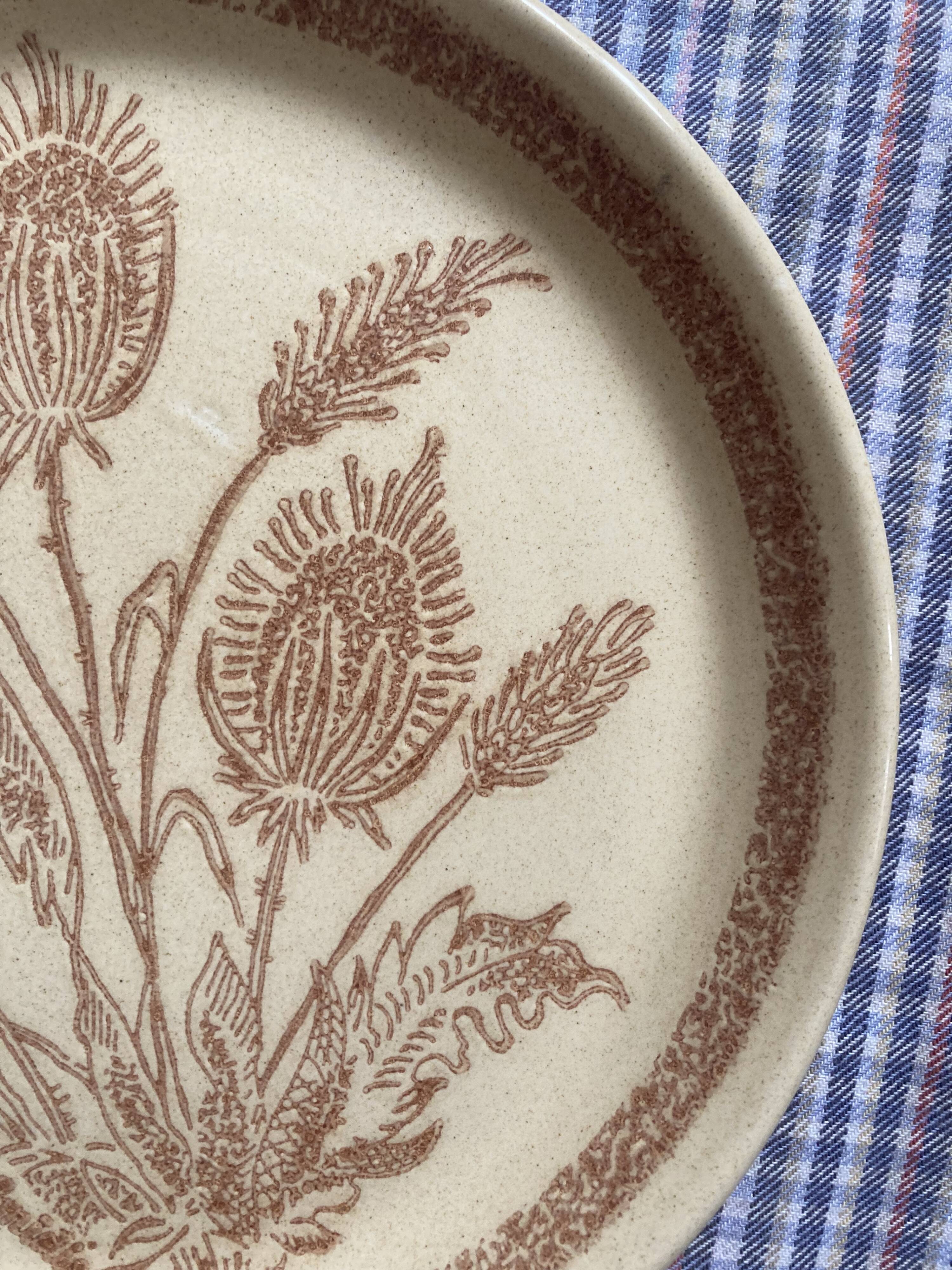 Flat stoneware plates decorated with vintage country flower 1960