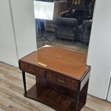 Art Decò dressing table in briar with large mirror and pink glass