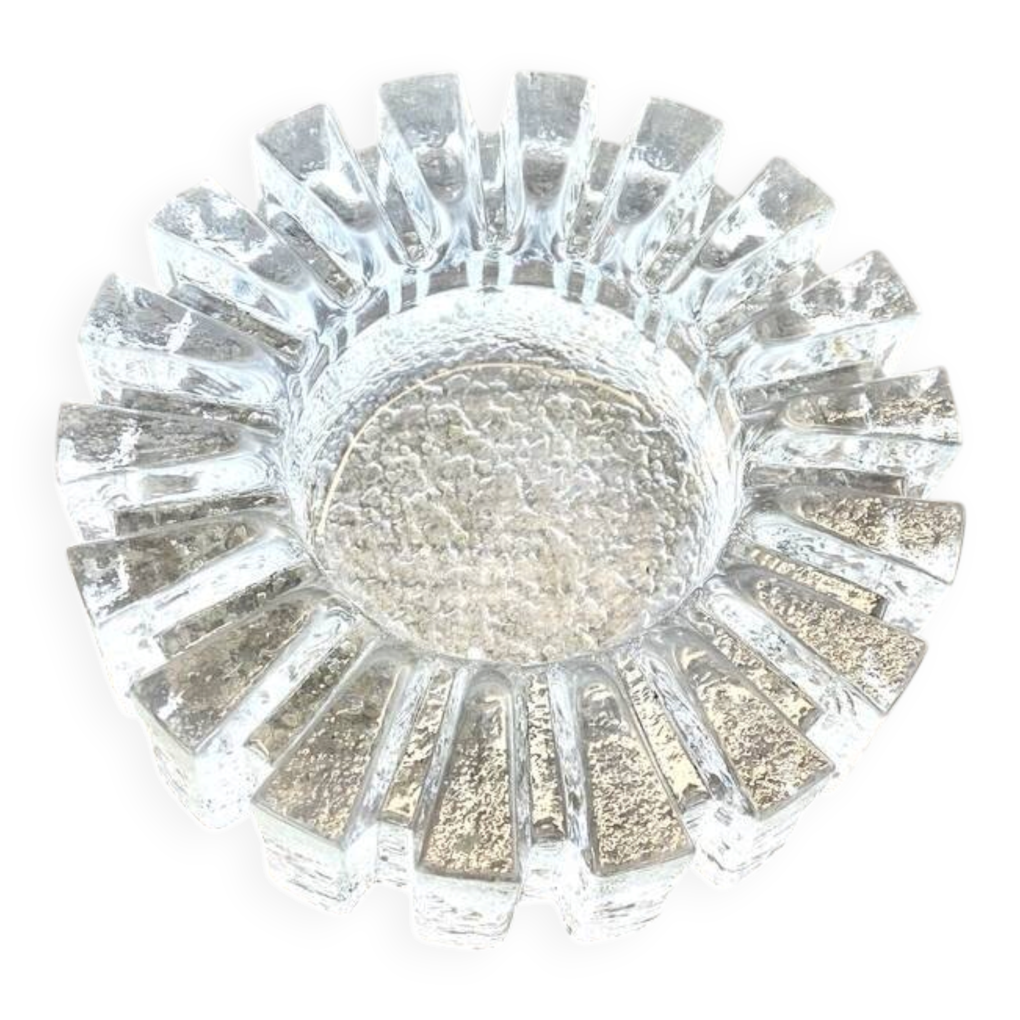 Glass ashtray with ICE pattern by Pukeberg, Swedish design, Scandinavian.