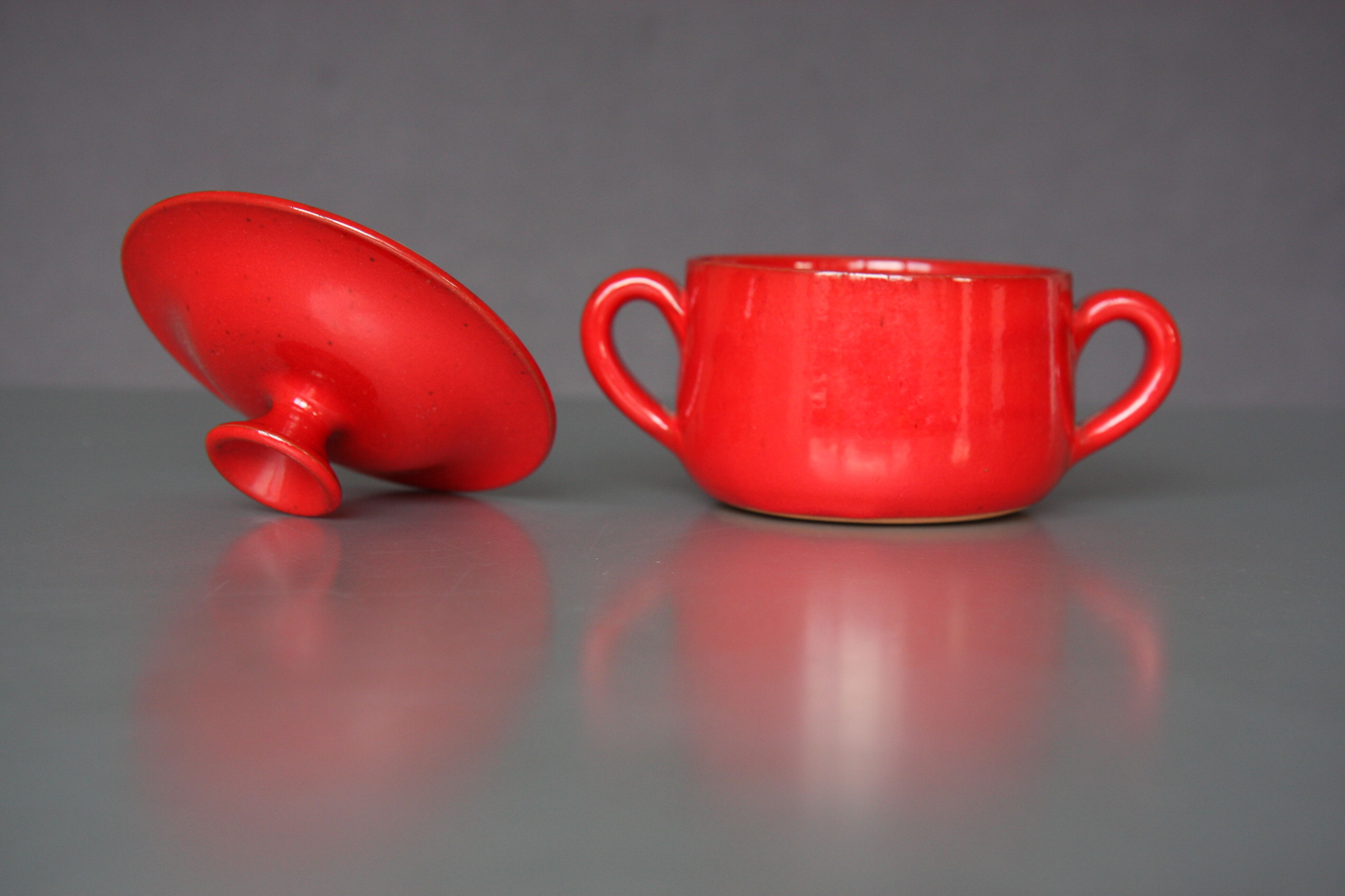 Red covered pot by Robert Picault, Vallauris