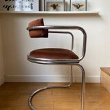 Chrome aluminum chair and brown cotton