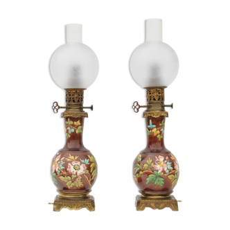 Pair of oil lamps in faience
