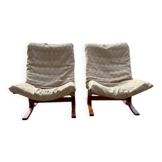 The Siesta chair set by Ingmar Relling 1965 — brown wood and beige fabric