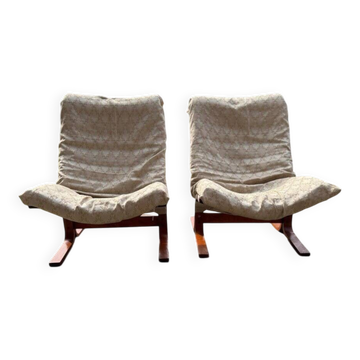 The Siesta chair set by Ingmar Relling 1965 — brown wood and beige fabric