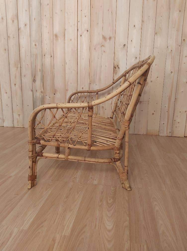 Vintage rattan bench