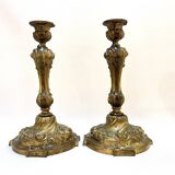 Pair of 19th century Louis XV bronze candlesticks, Rococo candlestick
