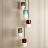 Hanging lamp with five elements in white opaline glass and coloured Murano glass by Putzler Pelill Production, 1960s.