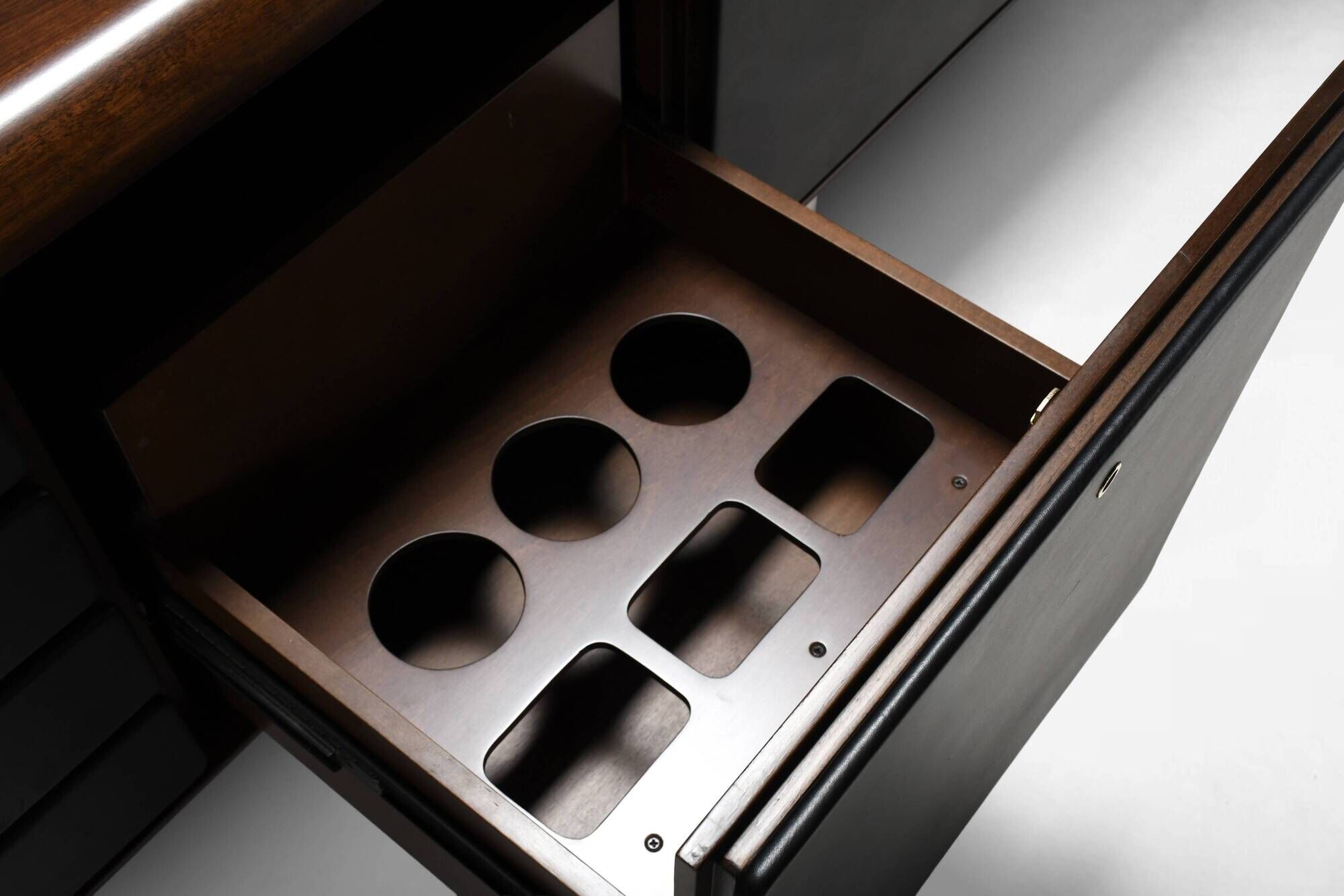 Walnut, metal and leather buffet by Hans von Klier “Il Ponte” for Skipper, 1970s.