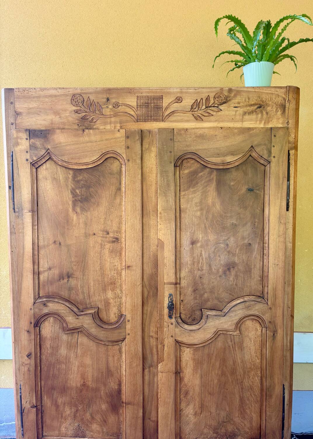 Armoire ancienne française en noyer massif – style Louis XV, fin XIXe siècle