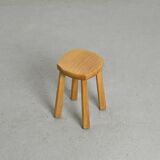 Four-legged stool in solid elm, France circa 1960