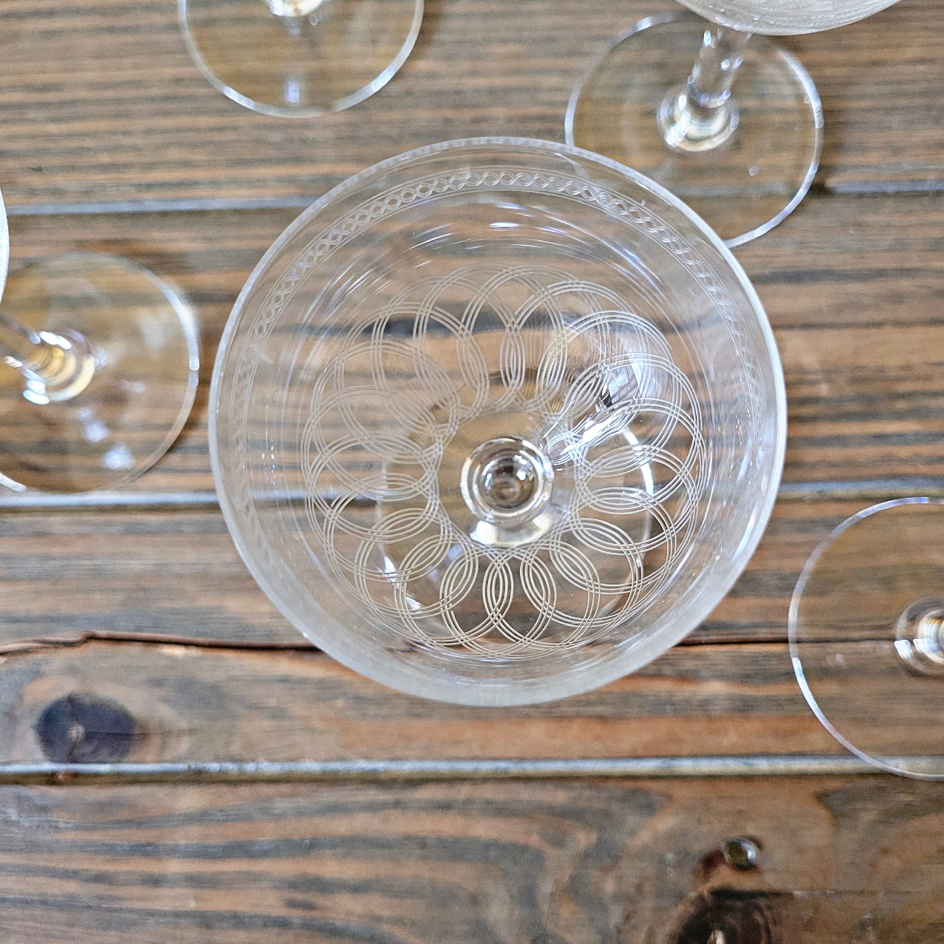 Antique red wine glasses in guilloche crystal, late 19th early 20th century (set of 6)