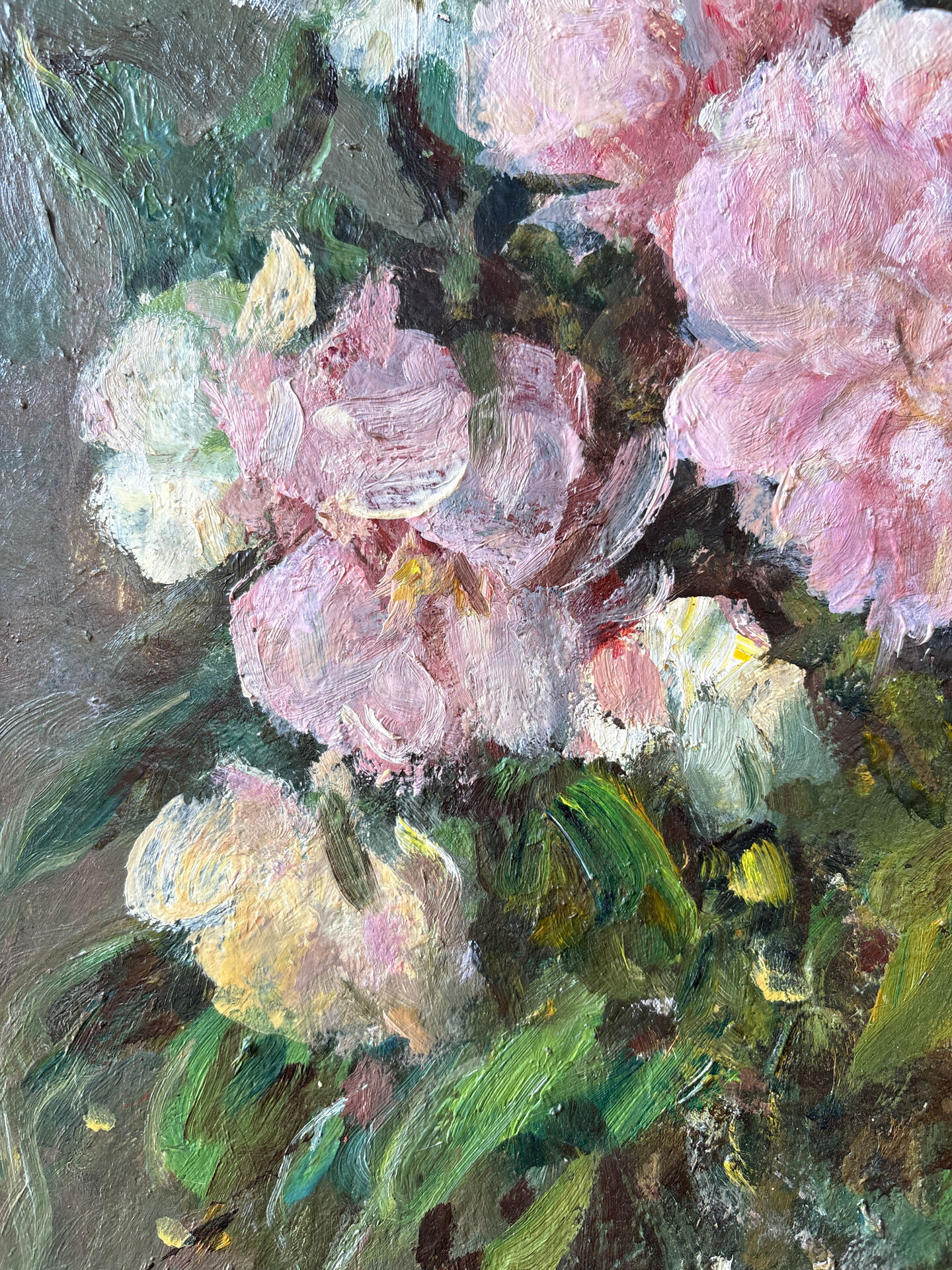 Large painting by Victor Zolnierowicz, peonies, oil on canvas, frame year