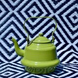Vintage green enameled sheet metal kettle