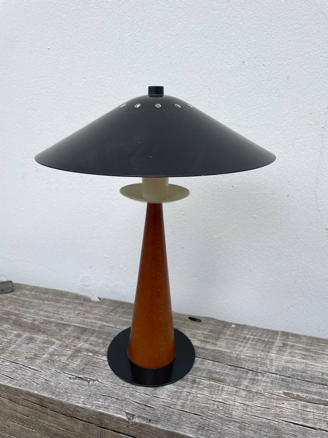 1980s metal and wood lamp