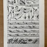 Lithograph engraving on swimming from 1922