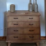 Commode en chêne brut, pieds compas, années 50