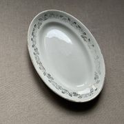 Antique oval plate Moulin des Loups Orchies – grey and gold floral decoration