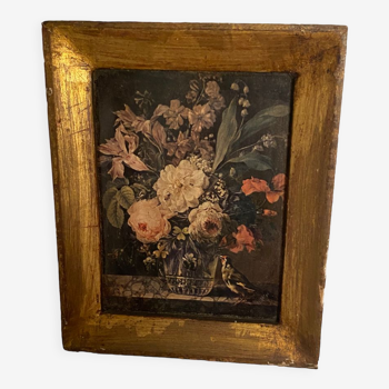 Gravure sur bois d'un bouquet de fleurs