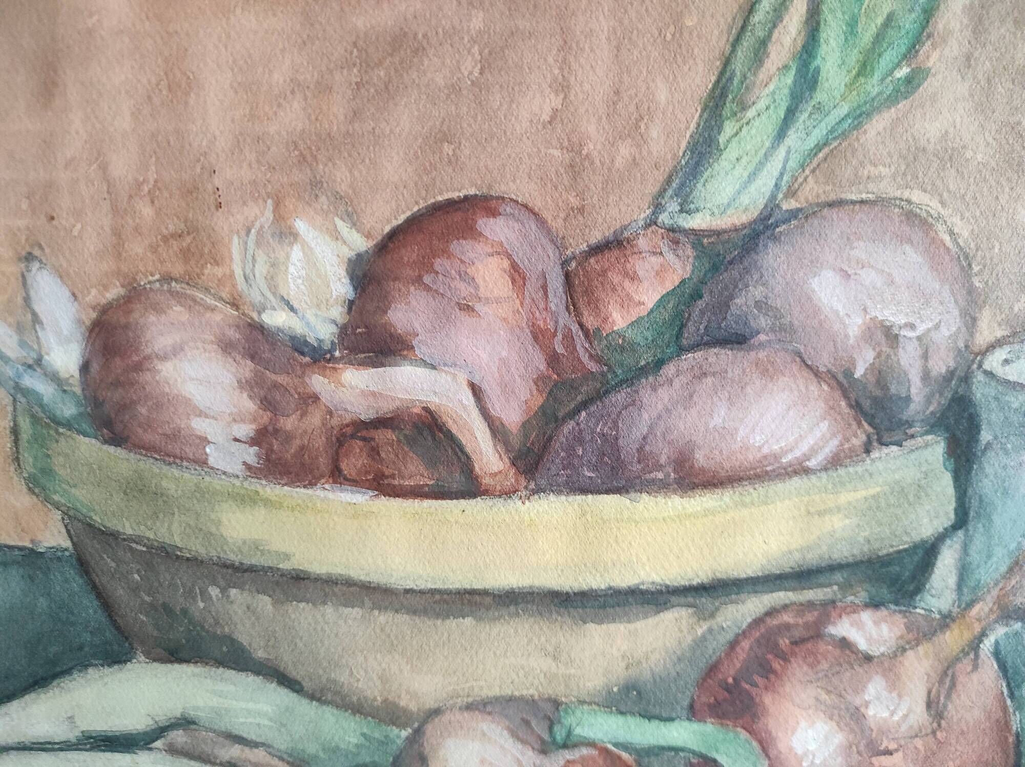 Vintage French still life in watercolour, signed Asquiedge