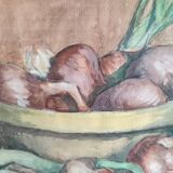 Vintage French still life in watercolour, signed Asquiedge
